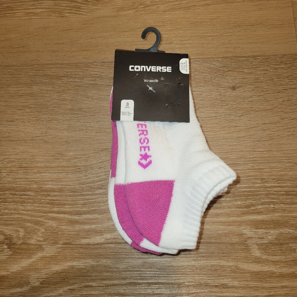 Converse Girls 3 Pair No Show Socks White Purple Size XS Kids 10C-3Y New